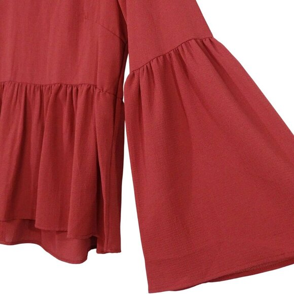 Blue Rain Red-Brown Peplum Long Sleeve Top Women Size S Bell Sleeve Keyhole Back - Picture 2 of 8